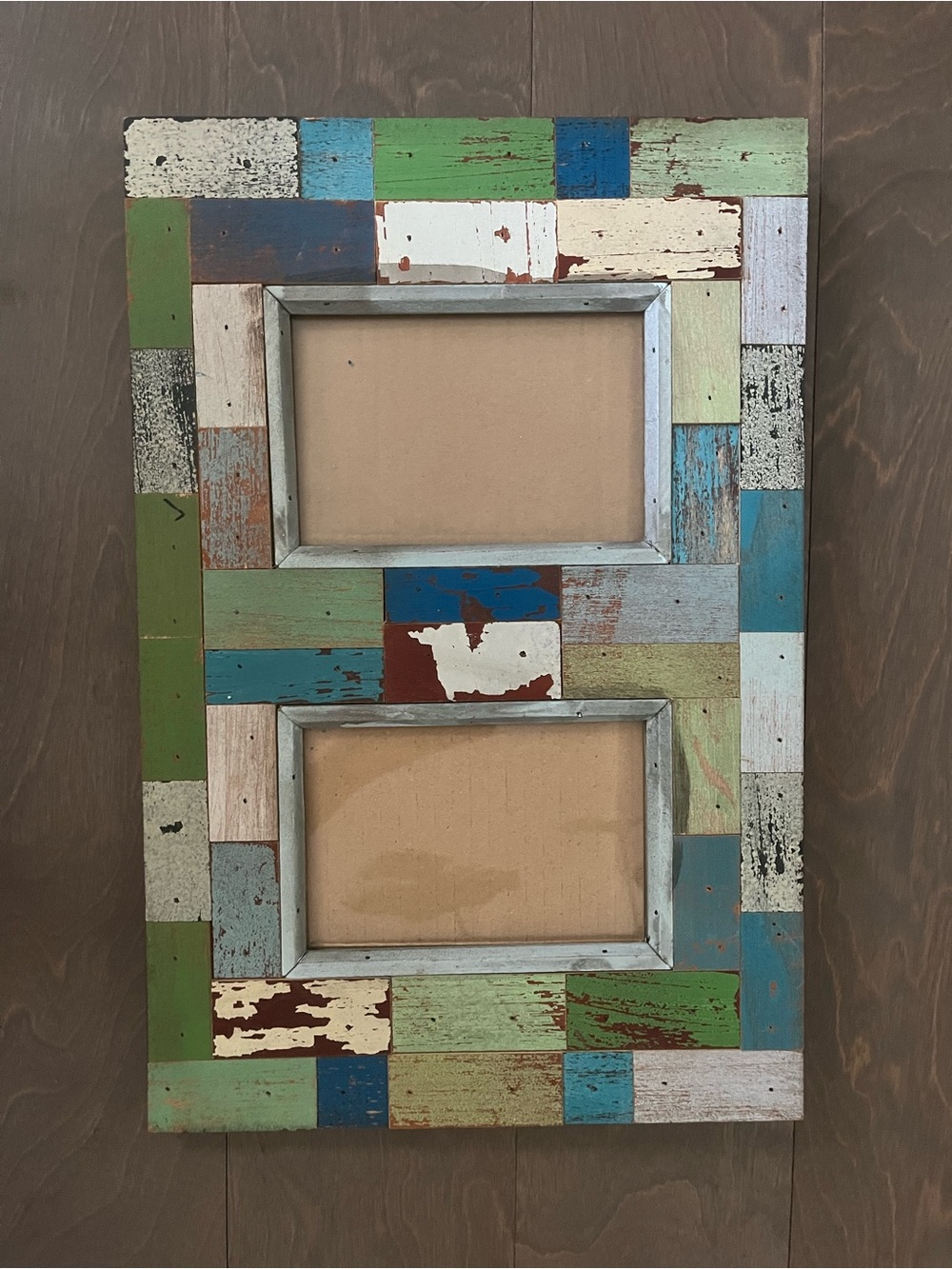 Multi-Color Distressed Wood Double 4x6 Hanging Photo Frame